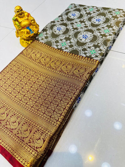 Ebullience Mehndi  Kanjivaram Silk and Angelic Blouse Piece