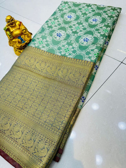 Diaphanous Sea Green Kanjivaram Silk and Angelic Blouse Piece