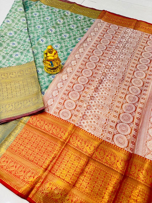 Diaphanous Sea Green Kanjivaram Silk and Angelic Blouse Piece