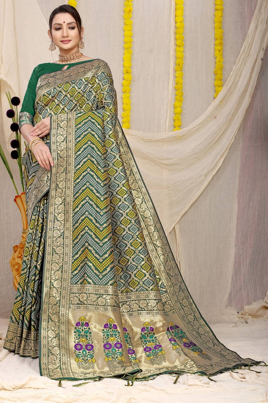 Propinquity Dark Green Soft Banarasi Silk Saree With Beautiful Blouse Piece