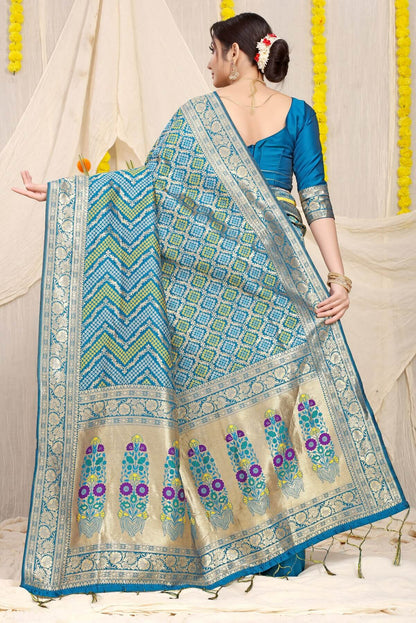 Fantabulous Firozi Soft Banarasi Silk Saree With Beautiful Blouse Piece
