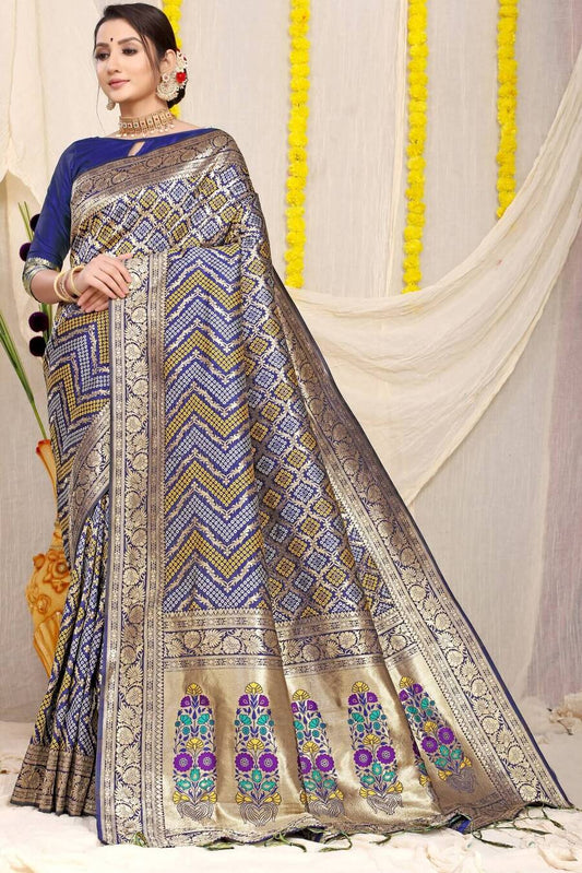 Staggering Navy Blue Soft Banarasi Silk Saree With Beautiful Blouse Piece
