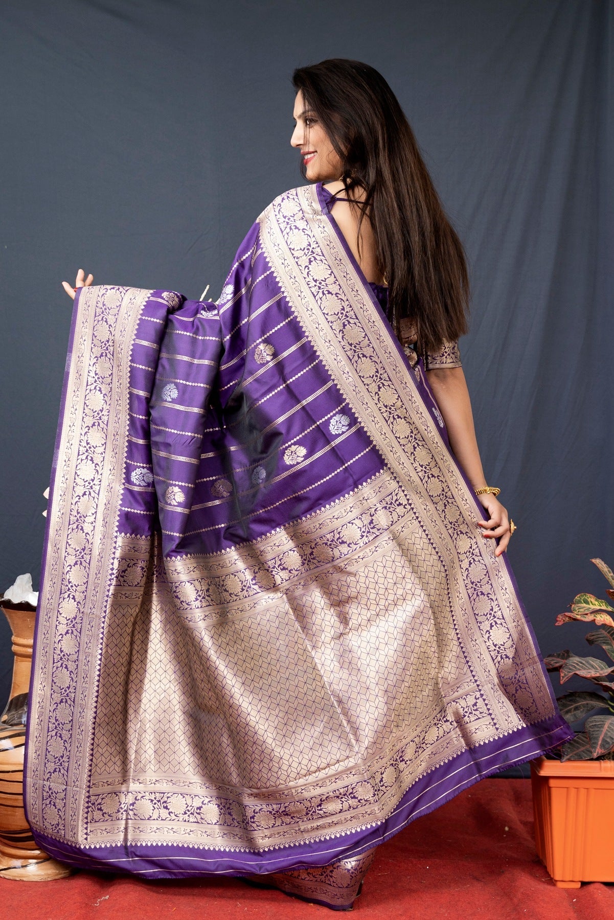 Sizzling Royal Blue Banarasi Silk Saree With Pretty Blouse Piece
