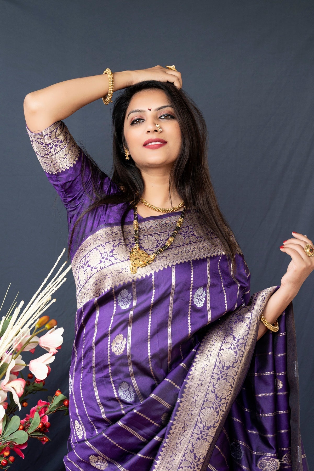 Sizzling Royal Blue Banarasi Silk Saree With Pretty Blouse Piece