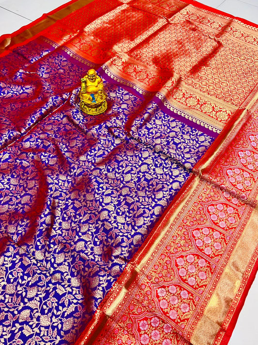 Conflate Royal Blue Kanjivaram Silk Saree With Ephemeral Blouse Piece