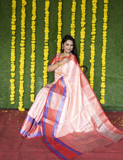 Redolent Baby Pink Kanjivaram Silk With Super Deserving Blouse Piece