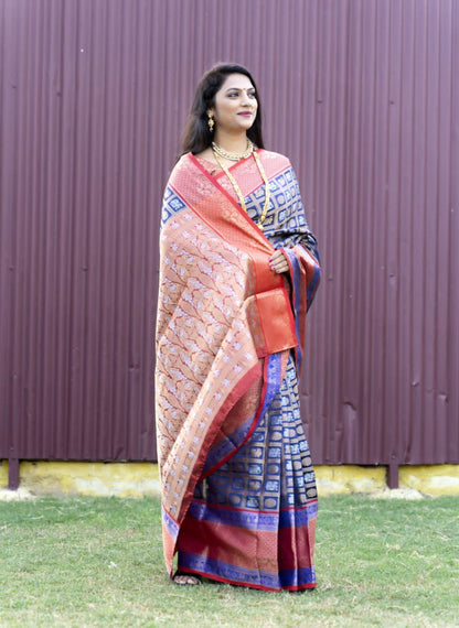 Palimpsest Blue Kanjivaram Silk With Super Deserving Blouse Piece