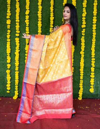 Quintessential Yellow Kanjivaram Silk With Super Deserving Blouse Piece