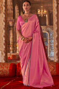 Prodigal Pink Kanjivaram Silk Saree With Fairytale Blouse Piece