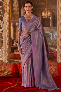 Scrupulous Lavender Kanjivaram Silk Saree With Ebullience Blouse Piece