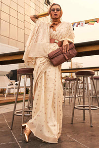 Transcendent Beige Cotton Silk Saree With Glittering Blouse Piece
