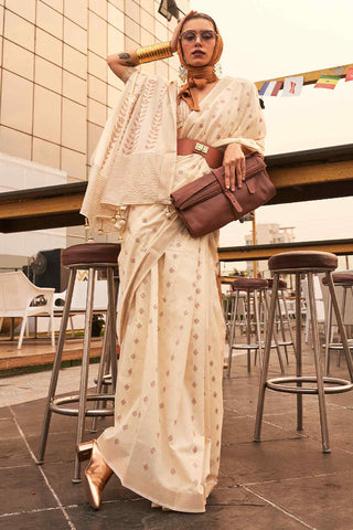 Transcendent Beige Cotton Silk Saree With Glittering Blouse Piece