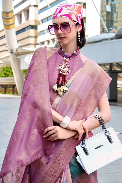 Beauteous Lavender Digital Printed Soft Silk Saree With Assemblage Blouse Piece