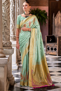 Arresting Pista Soft Banarasi Silk Saree With Majesty Blouse Piece