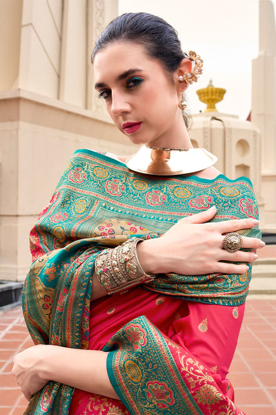 Appealing Dark Pink Soft Banarasi Silk Saree With Wonderful Blouse Piece