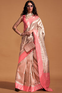 Seraglio Beige and Pink Kanjivaram Silk Saree With Profuse Blouse Piece