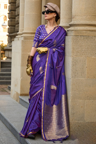 Appealing Purple Banarasi Satin Silk Saree With Demanding Blouse