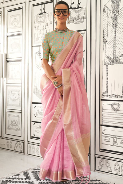 Desuetude Baby Pink Soft Silk Saree With Bewitching Blouse Piece