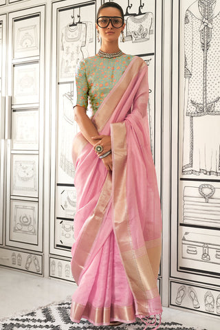Desuetude Baby Pink Soft Silk Saree With Bewitching Blouse Piece