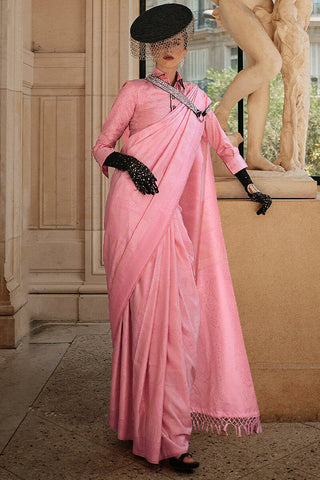 Nemesis Pink Kanjivaram Silk Saree With Surreptitious Blouse Piece