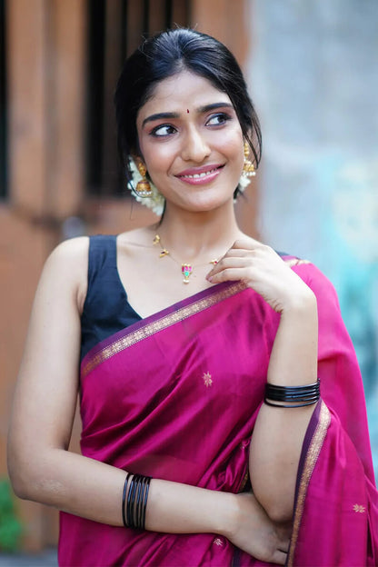 Smashing Dark Pink Cotton Silk Saree With Prodigal Blouse Piece