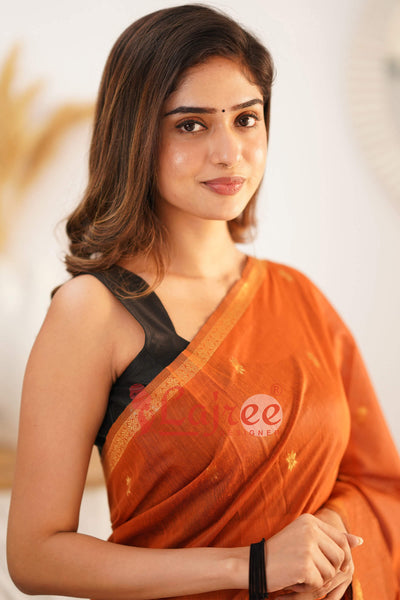 Sophisticated Orange Cotton Silk Saree With Elegant Blouse Piece