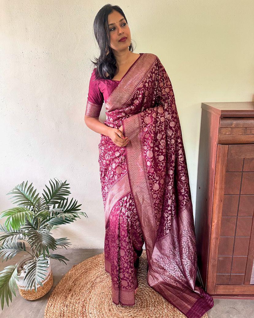 Excellent Purple Soft Silk Saree With Ebullience Blouse Piece