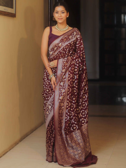Fancifull Wine Soft Silk Saree With Classic Blouse Piece
