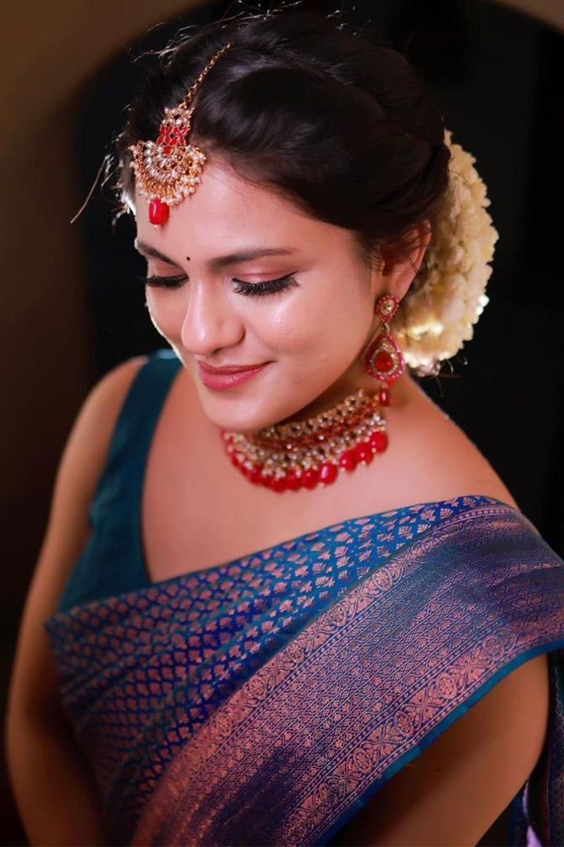 Charming Rama Soft Silk Saree With Preferable Blouse Piece