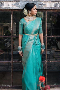 Phenomenal Firozi Soft Silk Saree With Preferable Blouse Piece
