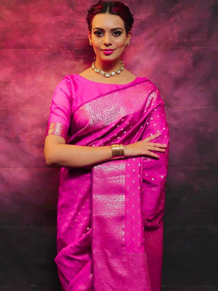 Classy Dark Pink Soft Silk Saree With Dissemble Blouse Piece
