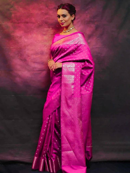 Classy Dark Pink Soft Silk Saree With Dissemble Blouse Piece