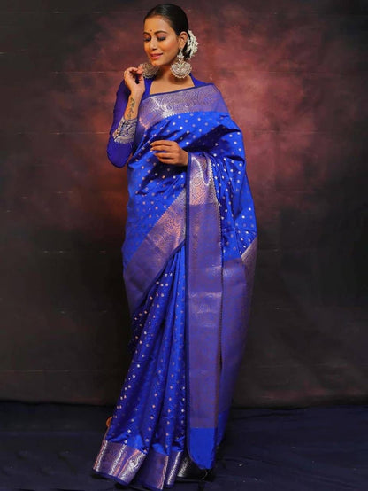 Eloquence Royal Blue Soft Silk Saree With Seraglio Blouse Piece