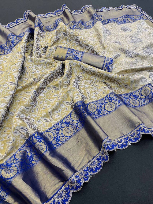Breathtaking Beige Kanjivaram Silk Saree With Adoring Blouse Piece