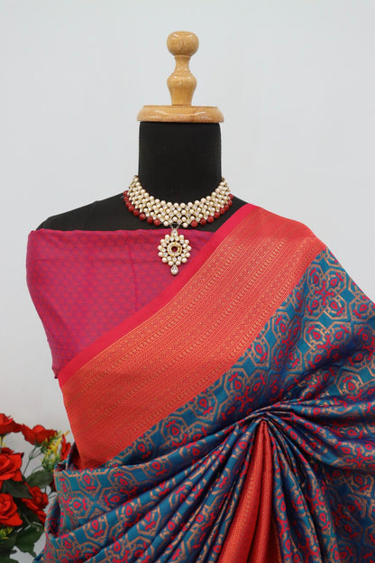 Forbearance Navy Blue Soft Banarasi Silk Saree With Comely Blouse Piece