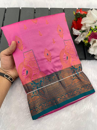 Vibrant Pink Soft Banarasi Silk Saree With Resonant Blouse Piece