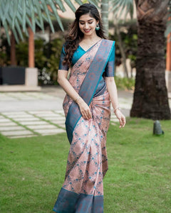 Lovely Peach Soft Silk Saree With Beautiful Blouse Piece