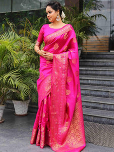 Admirable Dark Pink Soft Silk Saree With Dissemble Blouse Piece