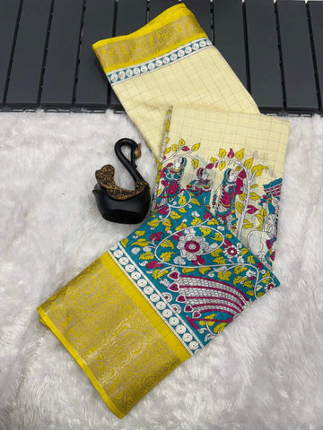 Brood Beige Digital Printed Dola Silk Saree With Desultory Blouse Piece