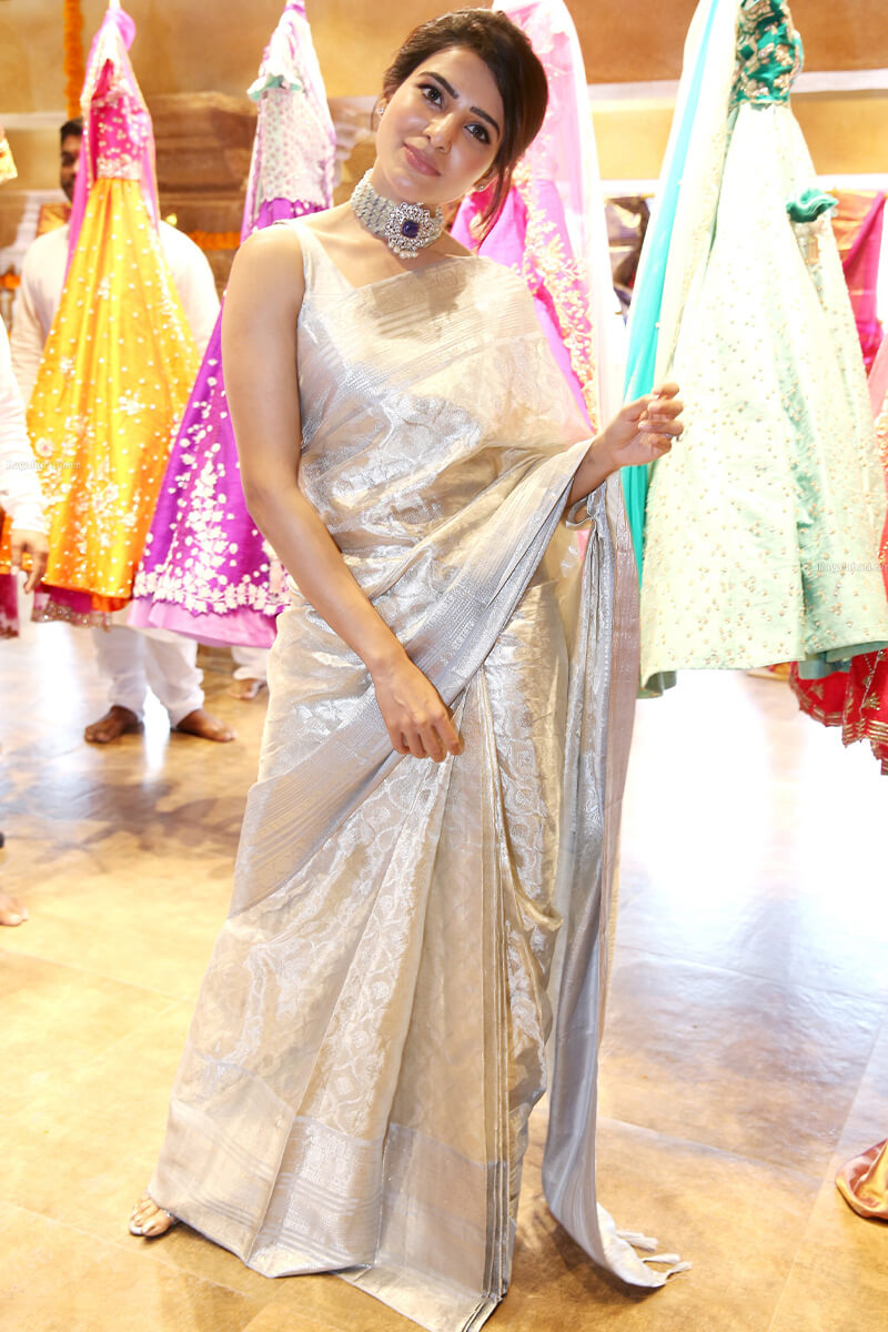 Bollywood Style Silver Soft Tissue Silk Saree With Winsome Blouse Piece