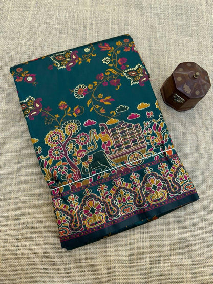 Sonorous Dark Green Pashmina Saree With Flaunt Blouse Piece