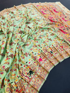 Woebegone Pista Pashmina Saree With Flattering Blouse Piece