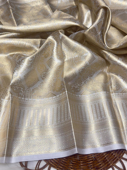 Bollywood Style Silver Soft Tissue Silk Saree With Resonant Blouse Piece