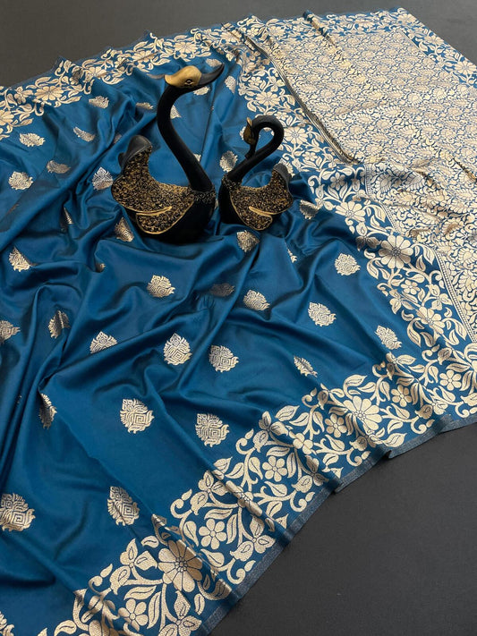 Mesmeric Blue Soft Banarasi Silk Saree With Jazzy Blouse Piece