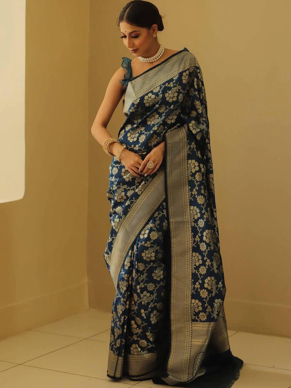 Classic Blue Soft Silk Saree With Aplomb Blouse Piece