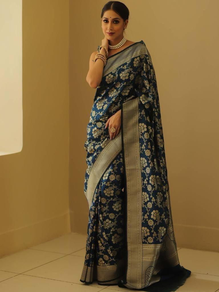 Classic Blue Soft Silk Saree With Aplomb Blouse Piece