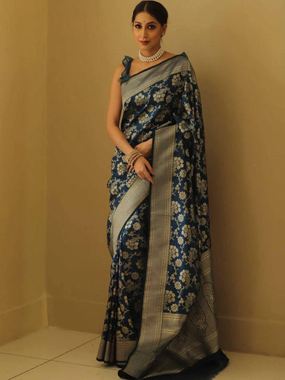Classic Blue Soft Silk Saree With Aplomb Blouse Piece
