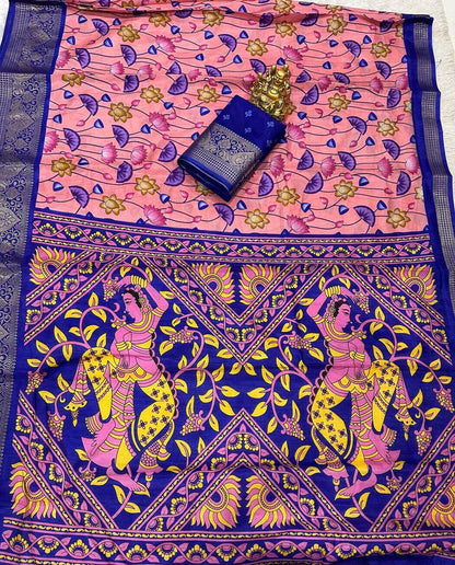 Adorning Pink  Digital Printed Dola Silk Saree With Pleasant Blouse Piece