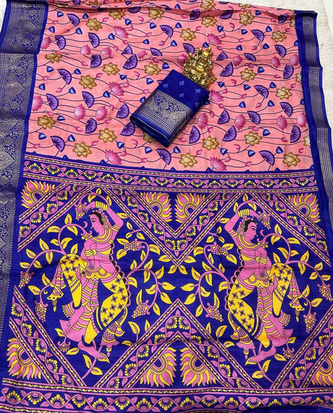 Adorning Pink  Digital Printed Dola Silk Saree With Pleasant Blouse Piece
