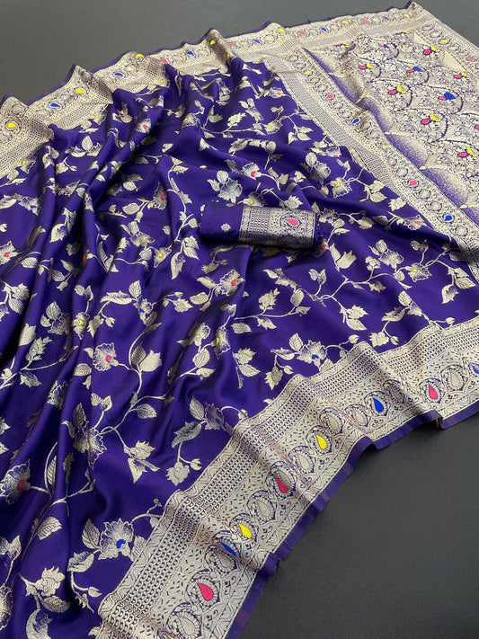 Woebegone Royal Blue Soft Banarasi Silk Saree With Demure Blouse Piece